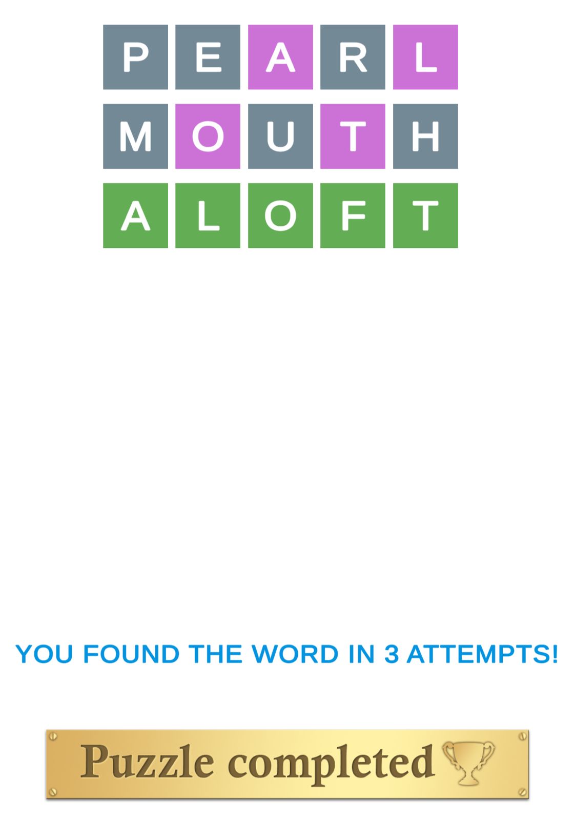 Word puzzle solved in three attempts