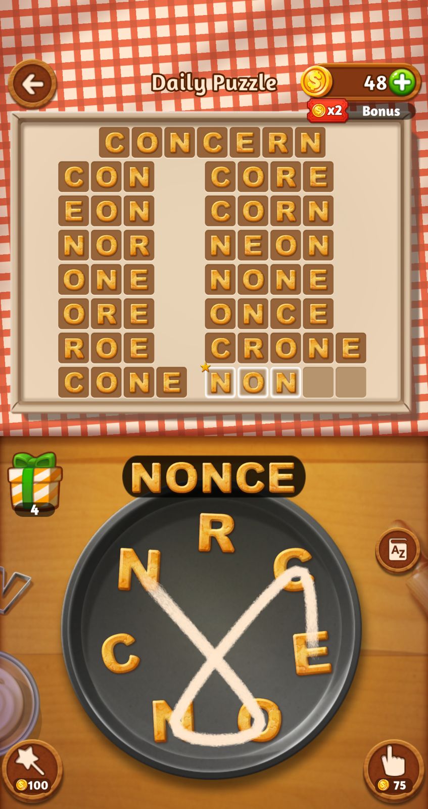 Word puzzle game, circle letters to find words.