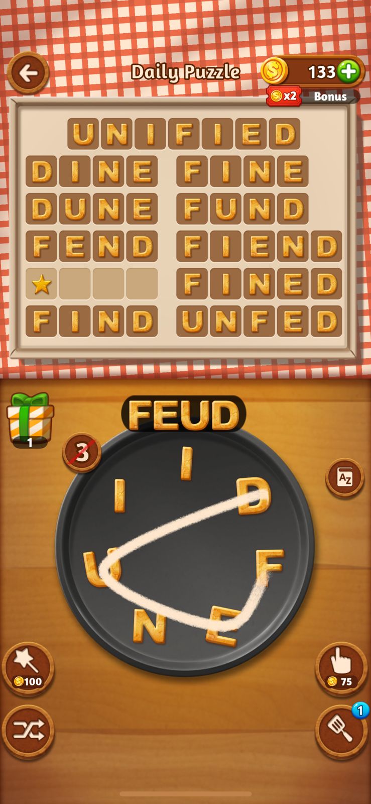 Word puzzle game with daily challenge.