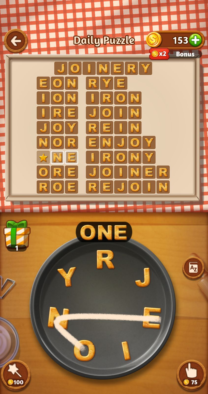 Word puzzle game with letters forming words.