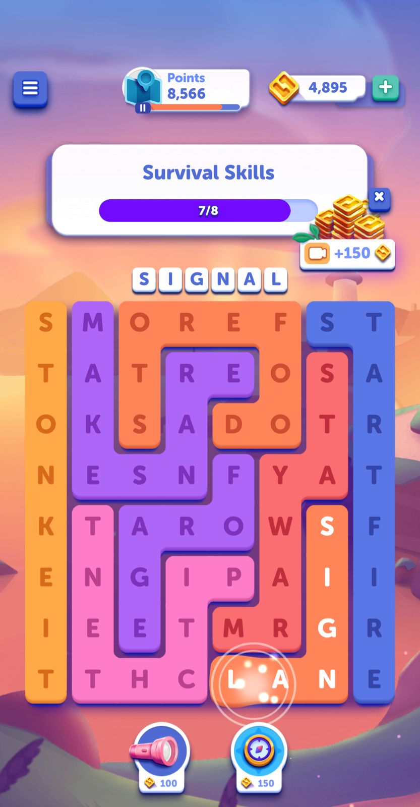 Survival skills word puzzle game screenshot.