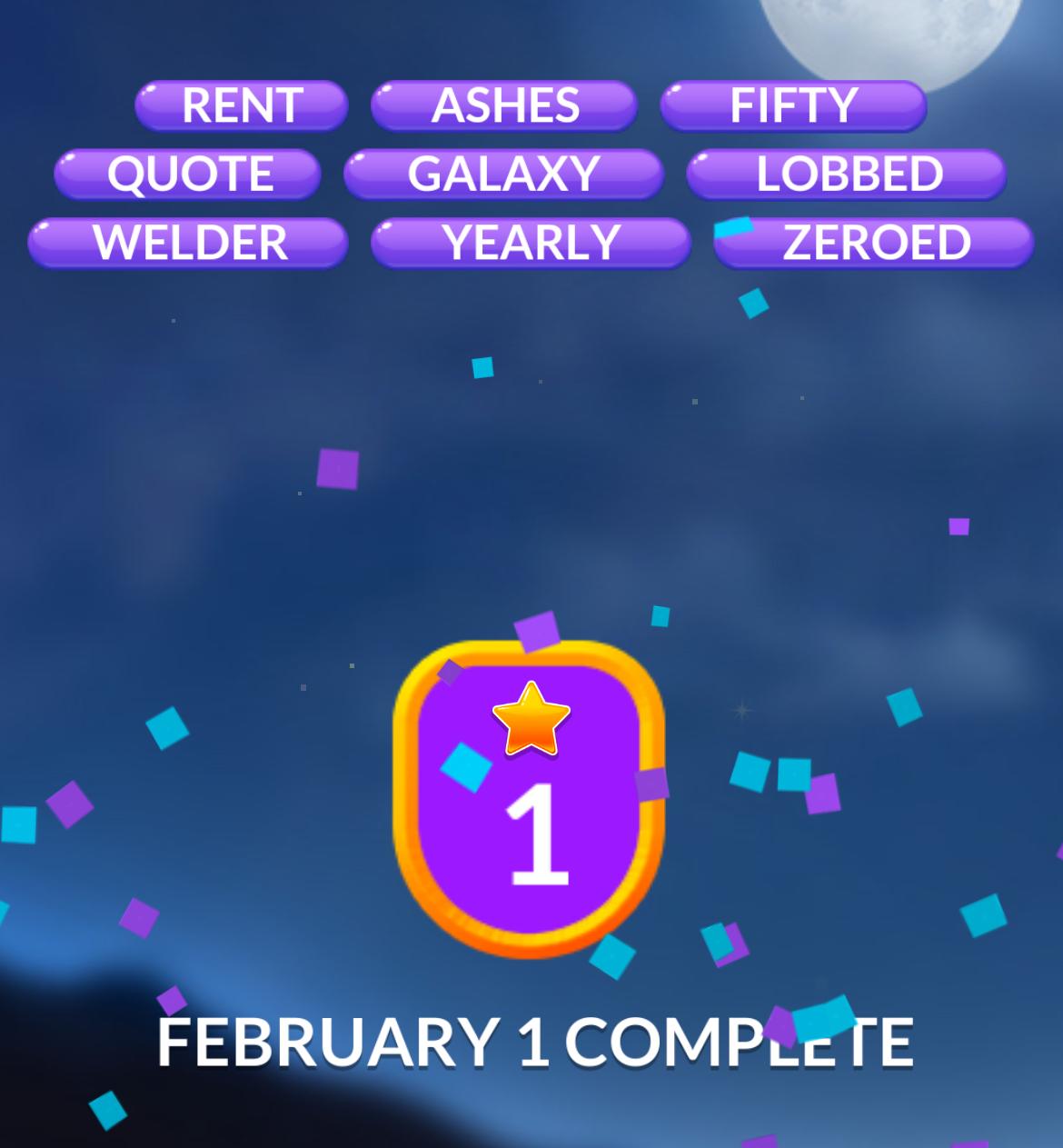 Word game level completed on February 1st.