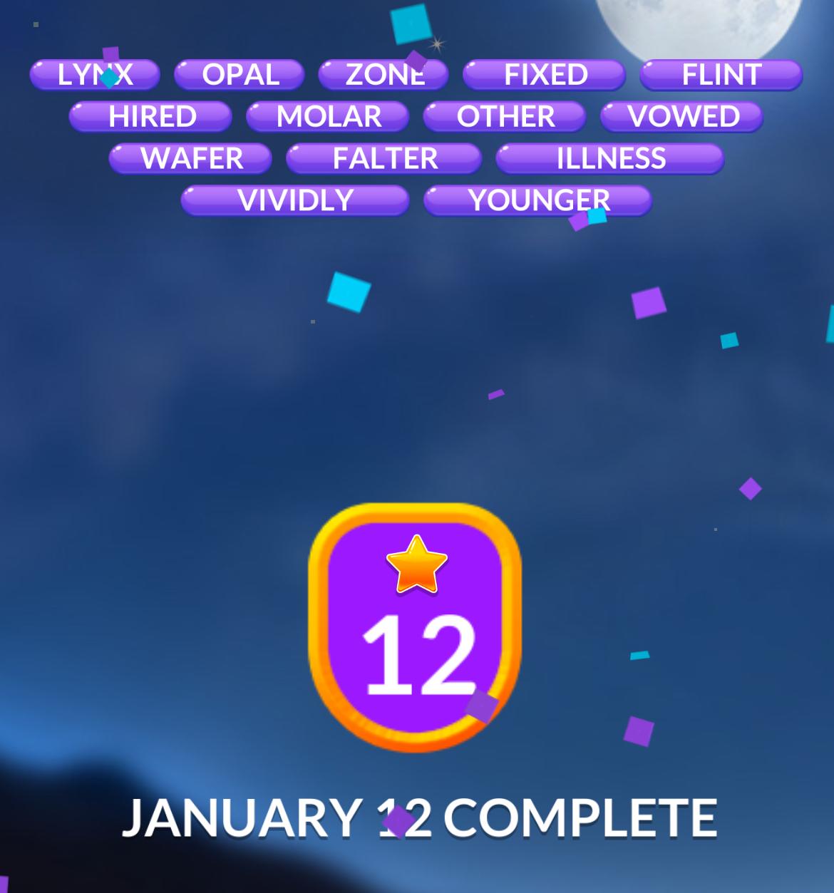 Word game level January 12 completed