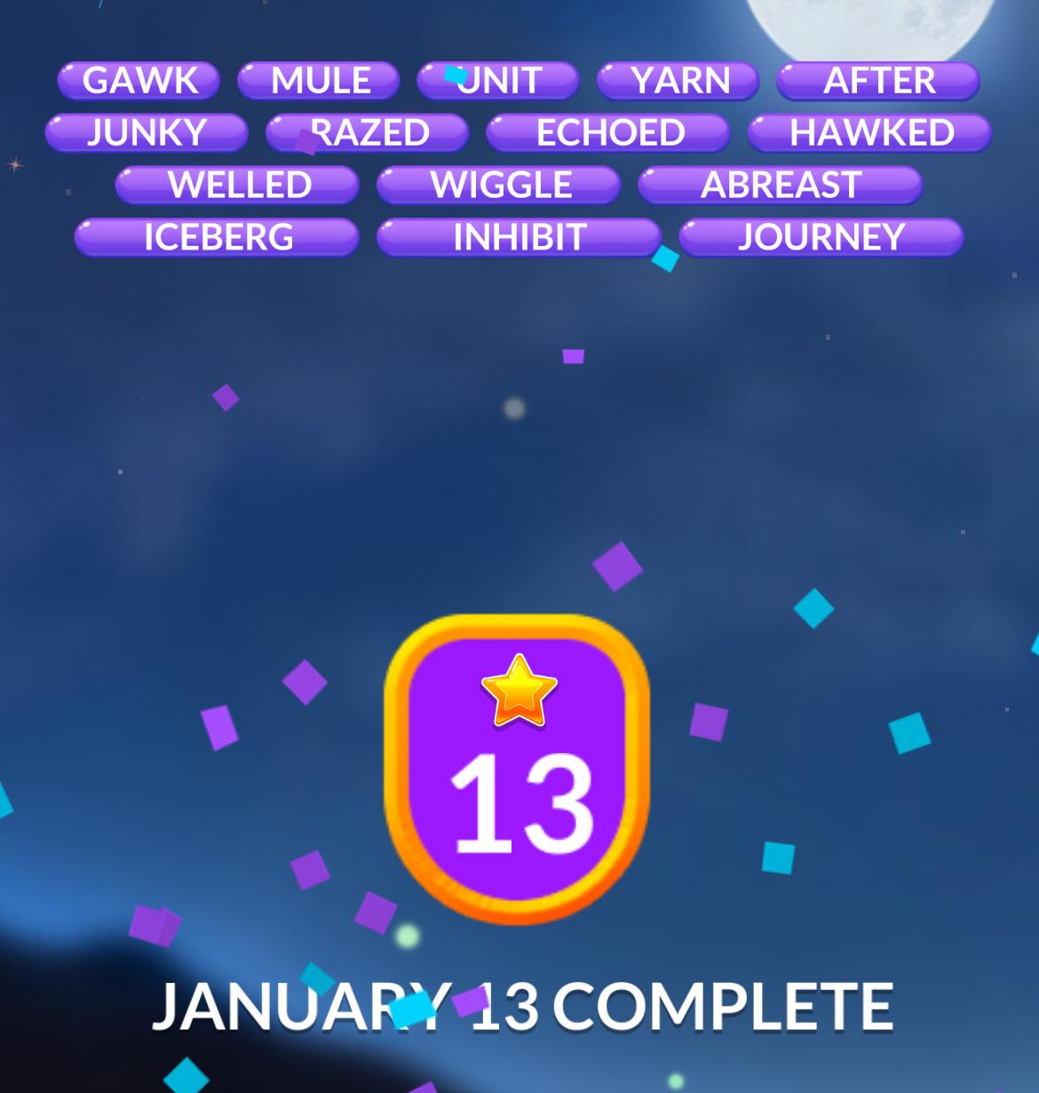 Word puzzle completed on January 13.