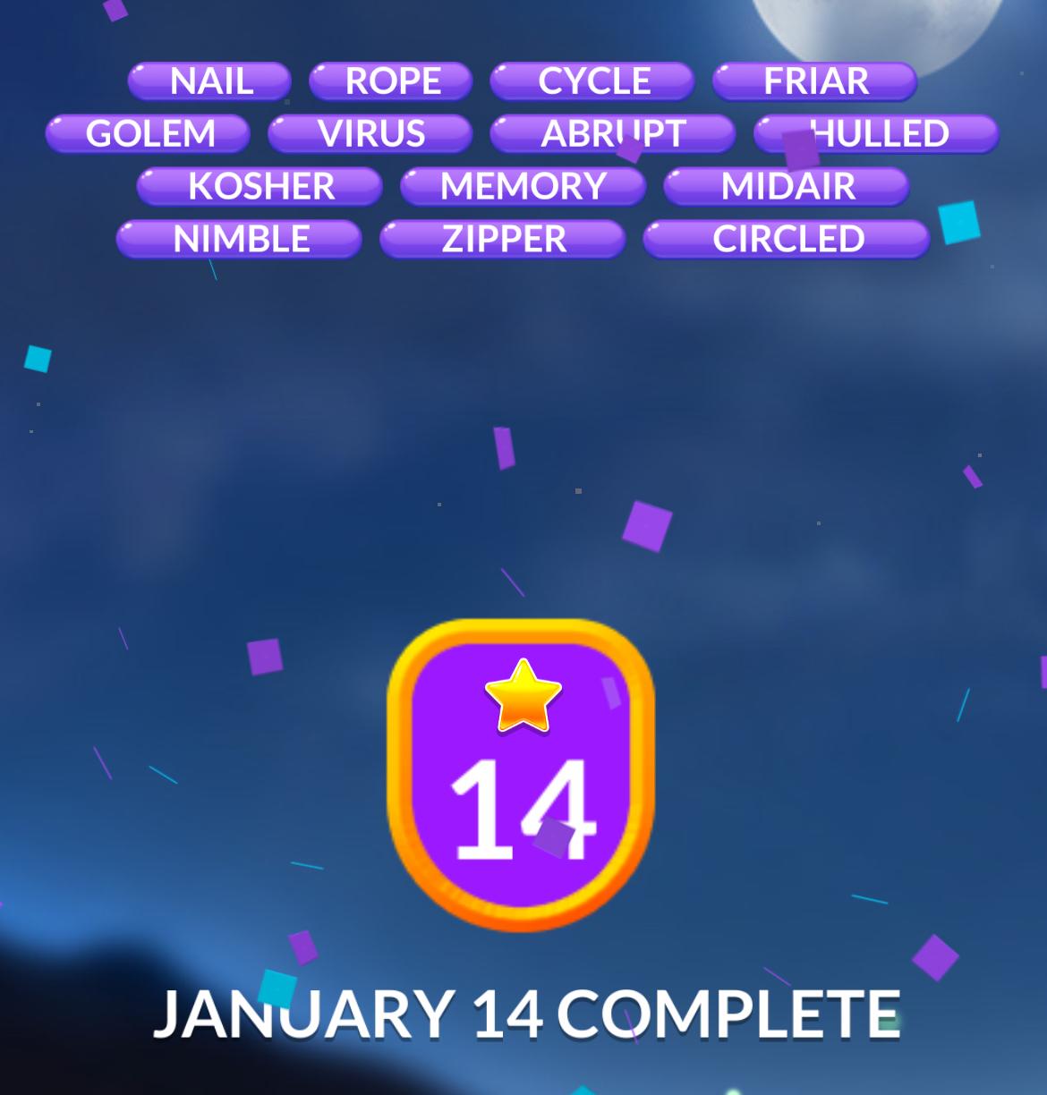 Word puzzle January 14 completed badge