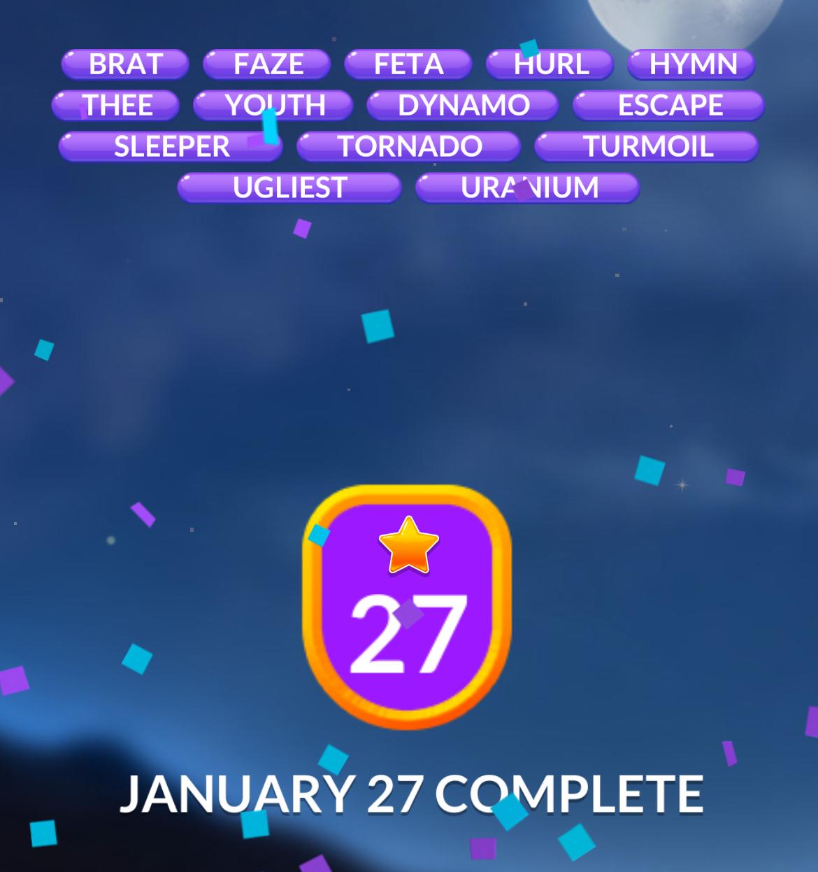 Word puzzle completion for January 27.