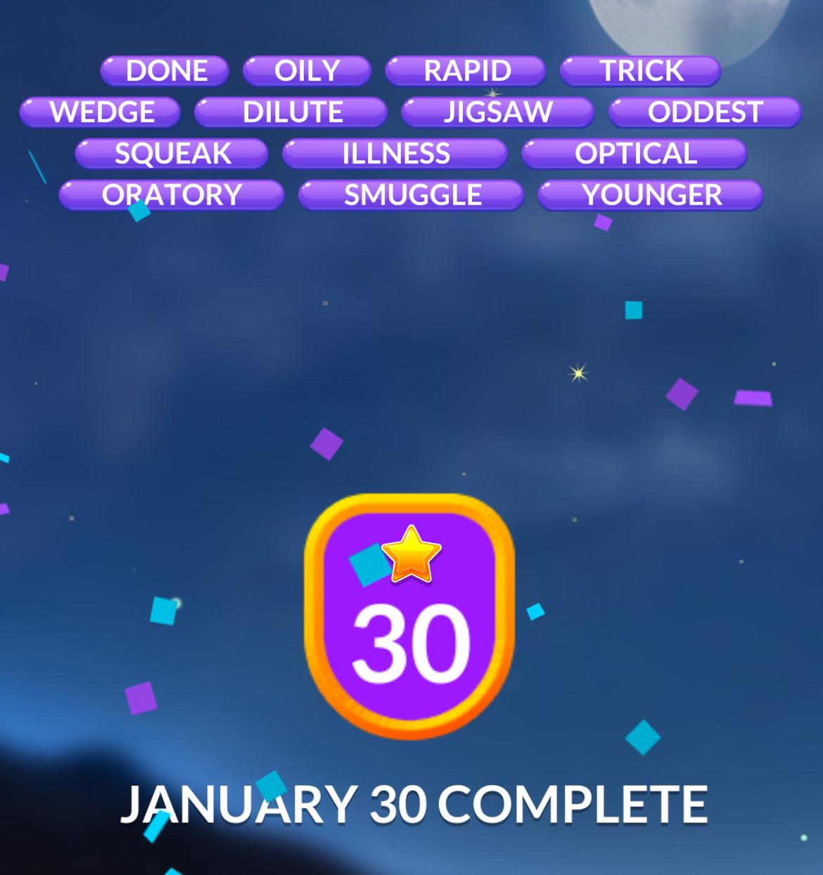 Word puzzle completed on January 30th.