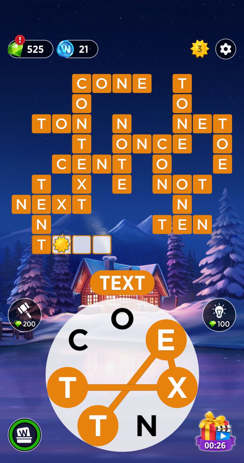 Word puzzle game with winter background