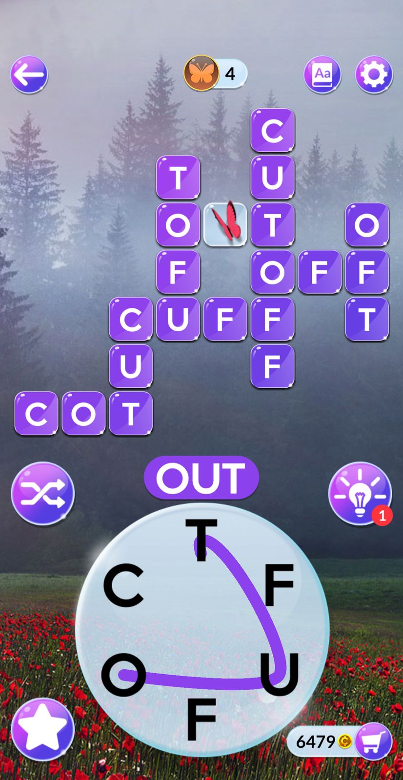 Wordscapes In Bloom Daily February 1 2025 Word puzzle game with forest background