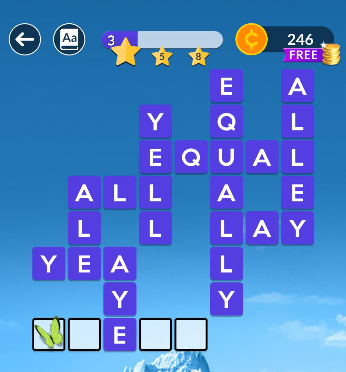 Word puzzle game with blue sky background