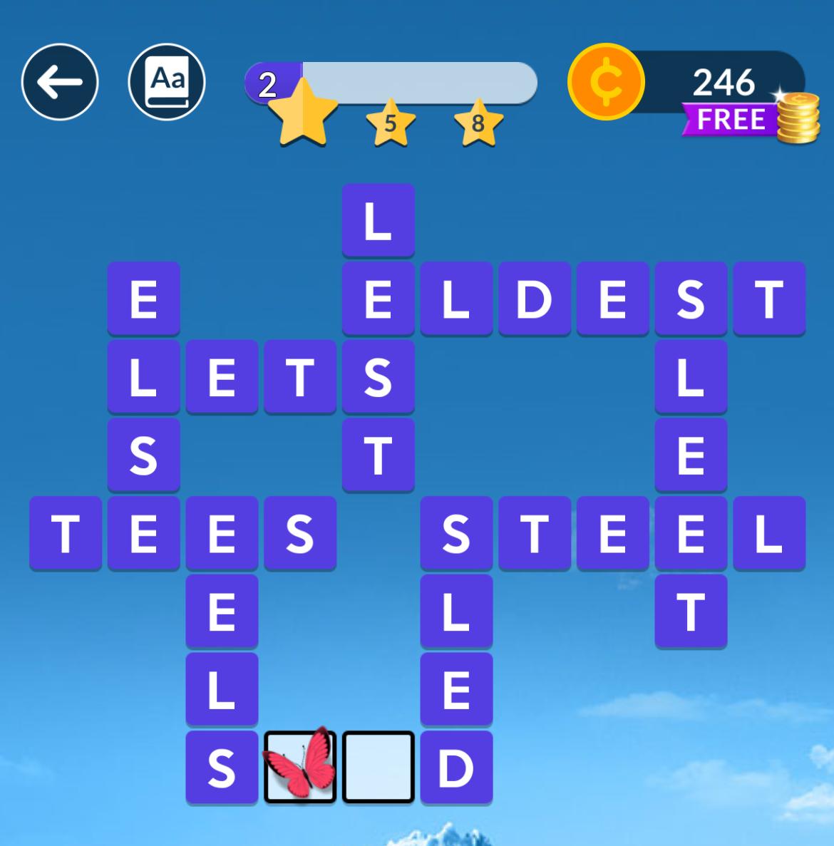 Crossword puzzle game with words and coins.