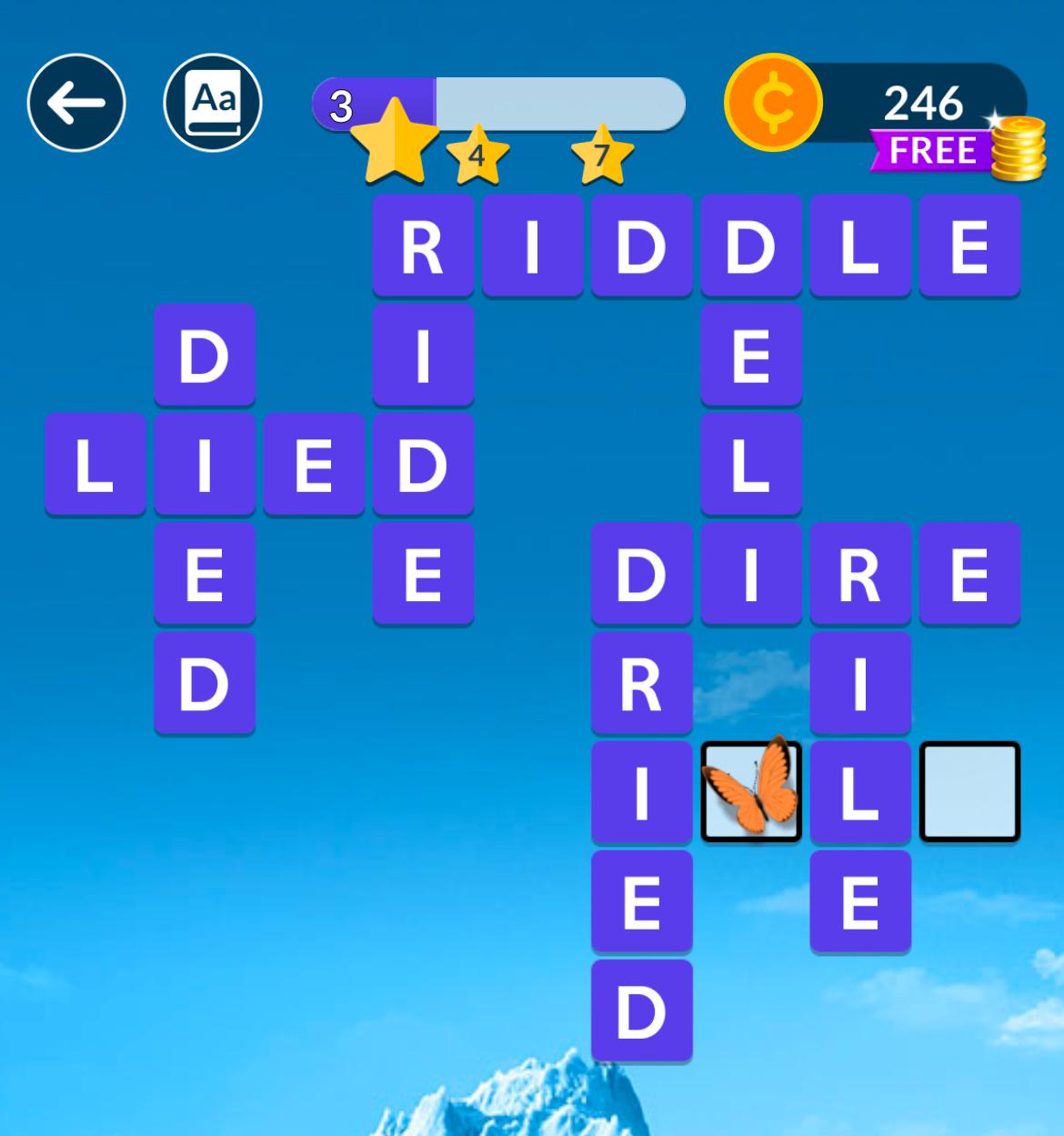 Crossword puzzle with words 'riddle' and 'dried'.