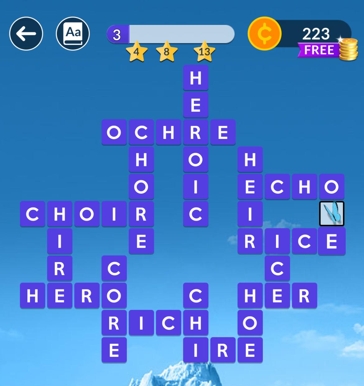 Wordscapes January 8 2025 Word puzzle game screenshot with letters and coins.