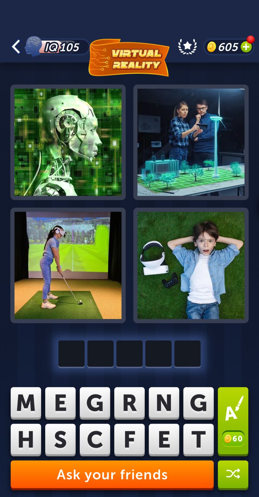 Virtual reality images and puzzle game interface.