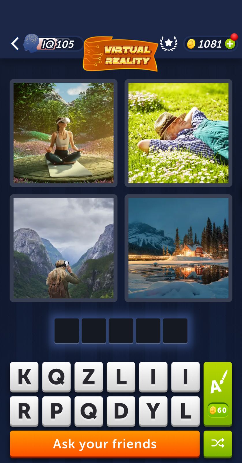 Virtual reality game with nature images and puzzle.