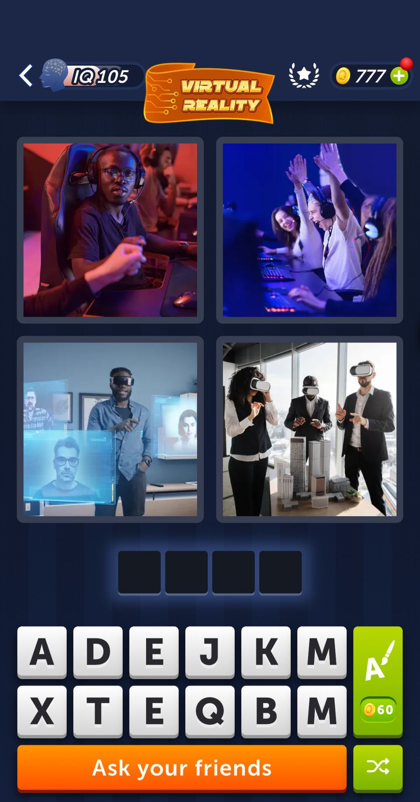 4 Pics 1 Word Daily Bonus Puzzle February 7 2025 Virtual reality gaming and technology experiences displayed.