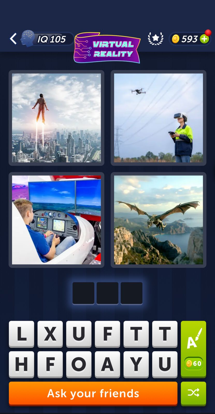 Virtual reality quiz with futuristic images