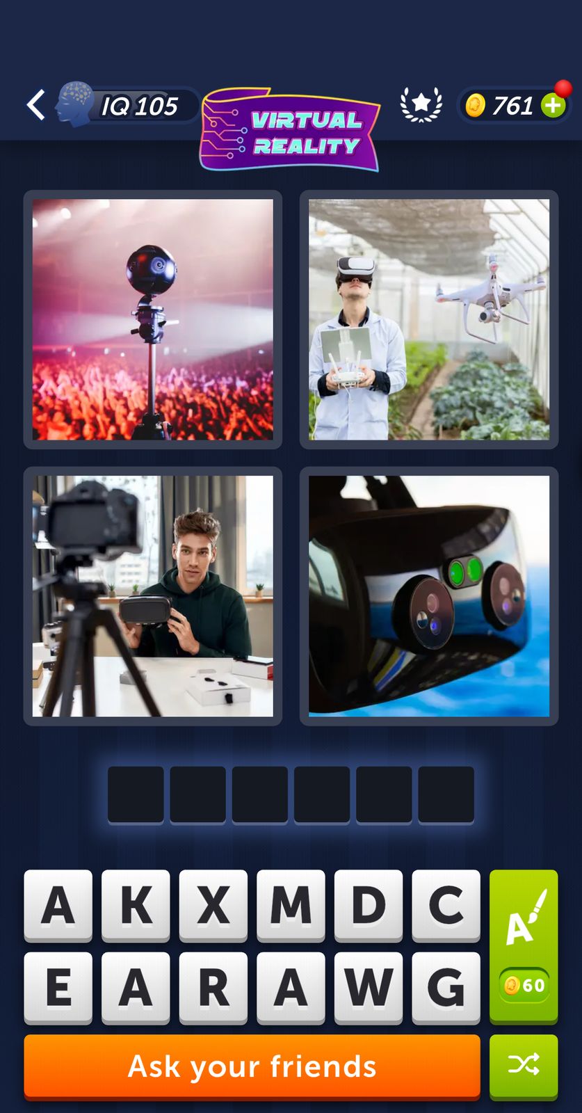 Virtual reality and technology quiz interface.