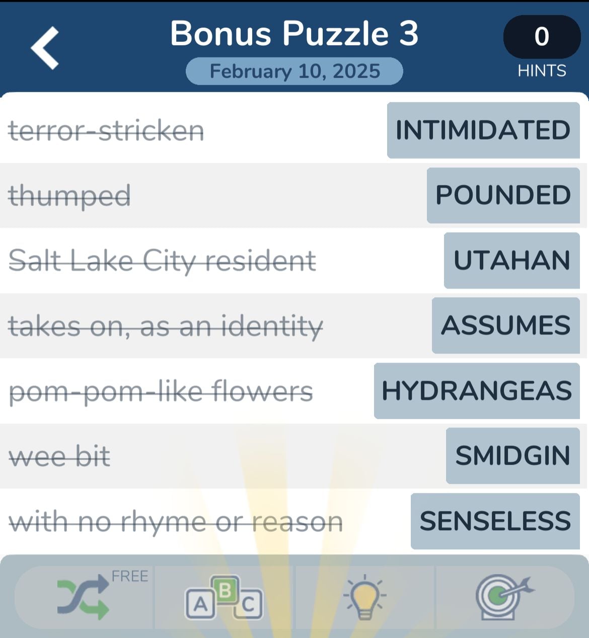 Word puzzle with clues and answers