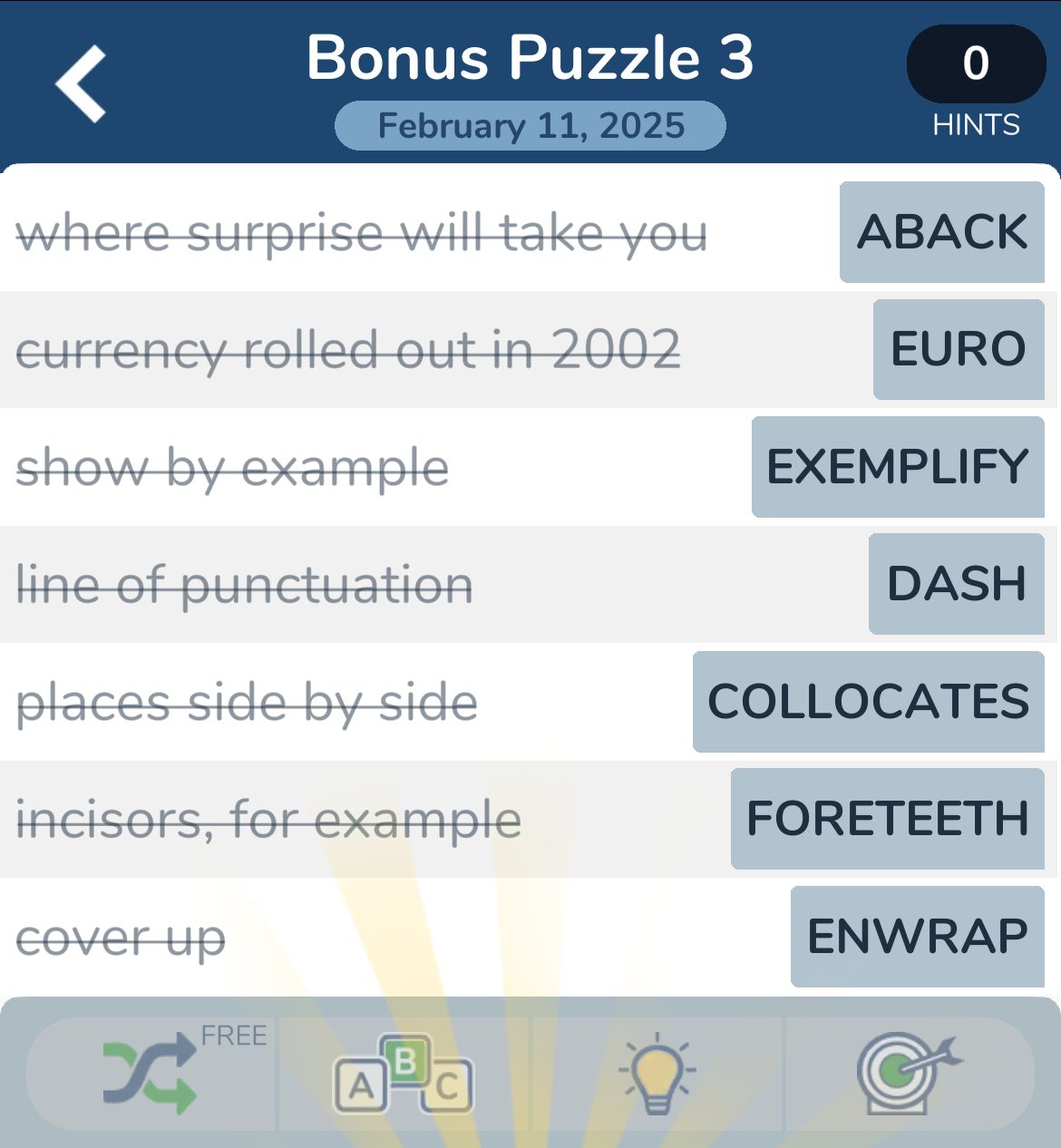 Crossword puzzle clues and answers for February 11, 2025.