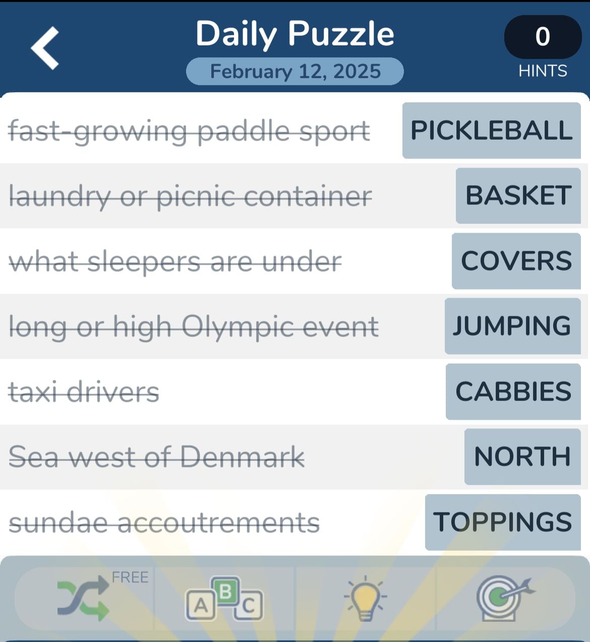 Daily puzzle answers for February 12, 2025