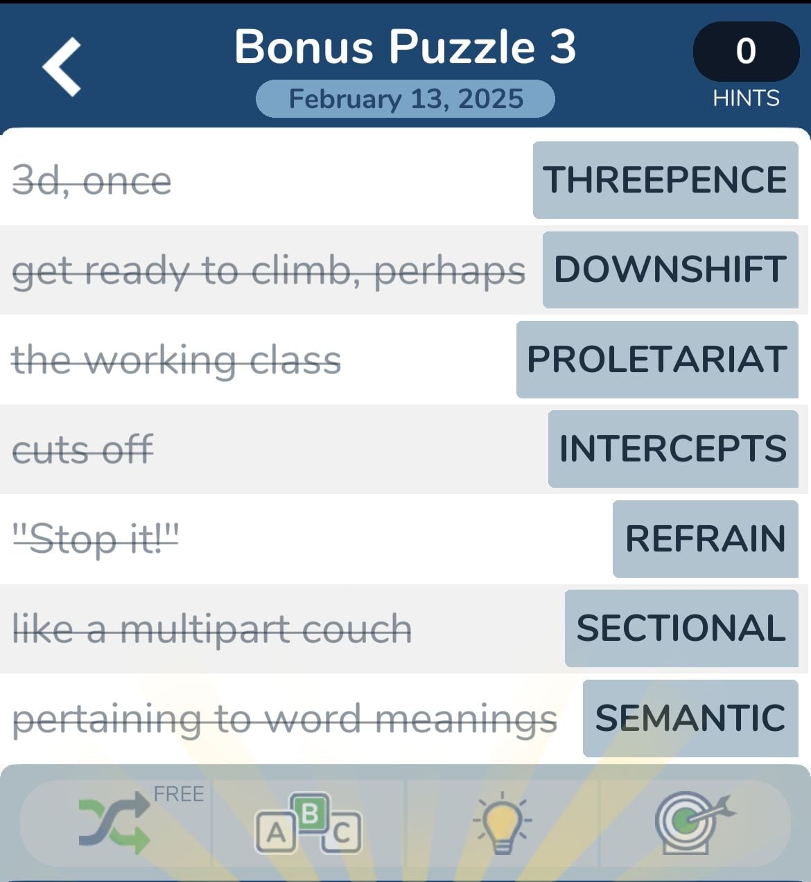 Crossword puzzle answers and clues, February 13, 2025.