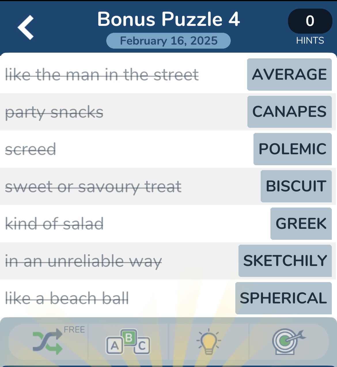 Word puzzle with various clues and answers.