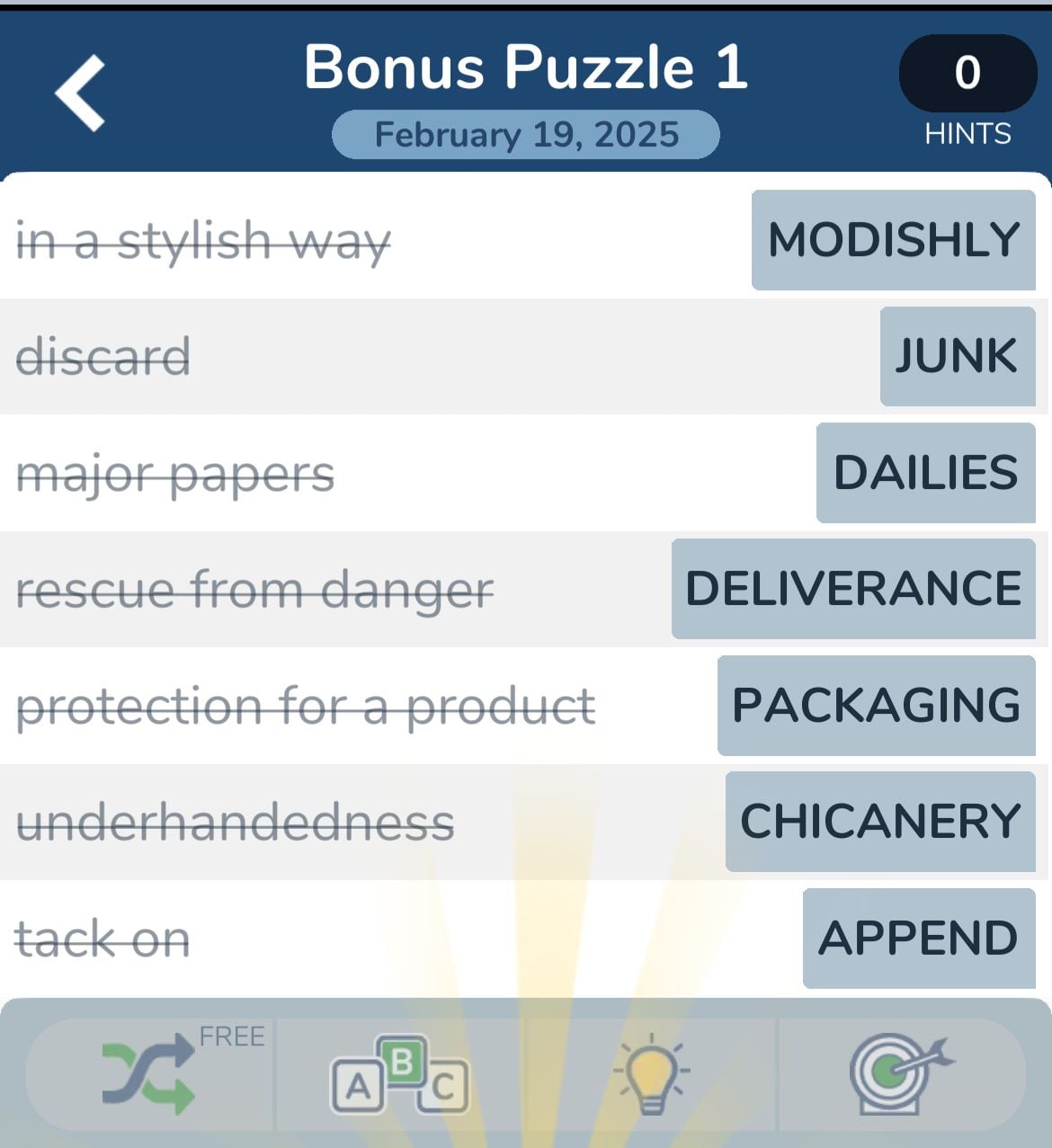Word puzzle with synonyms and answers