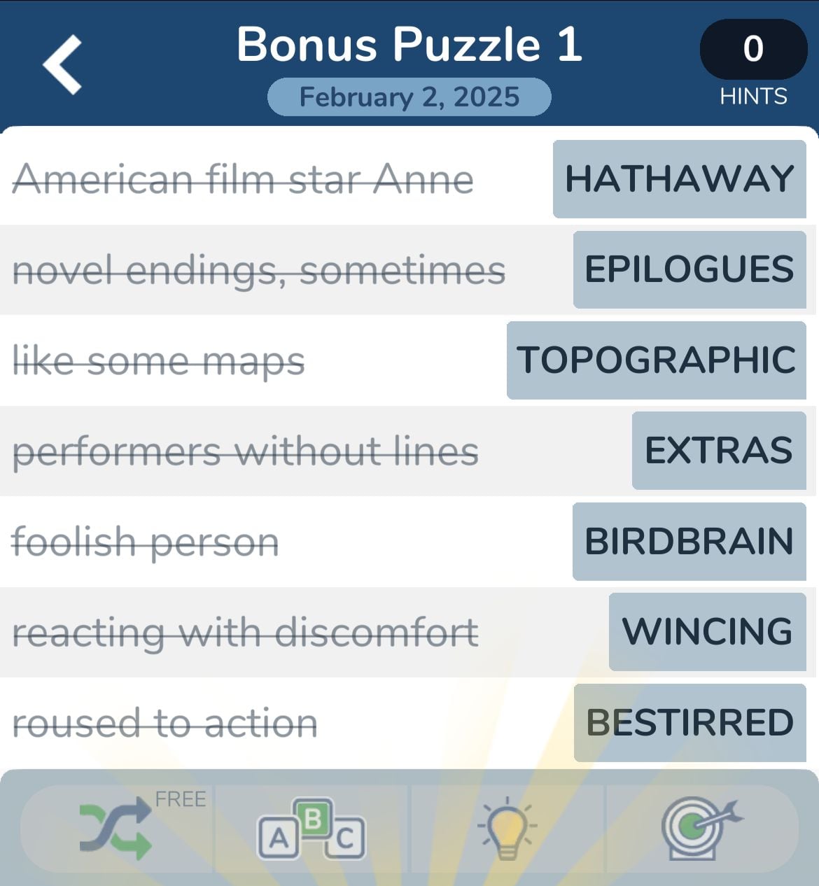 Crossword puzzle with various word clues and answers.
