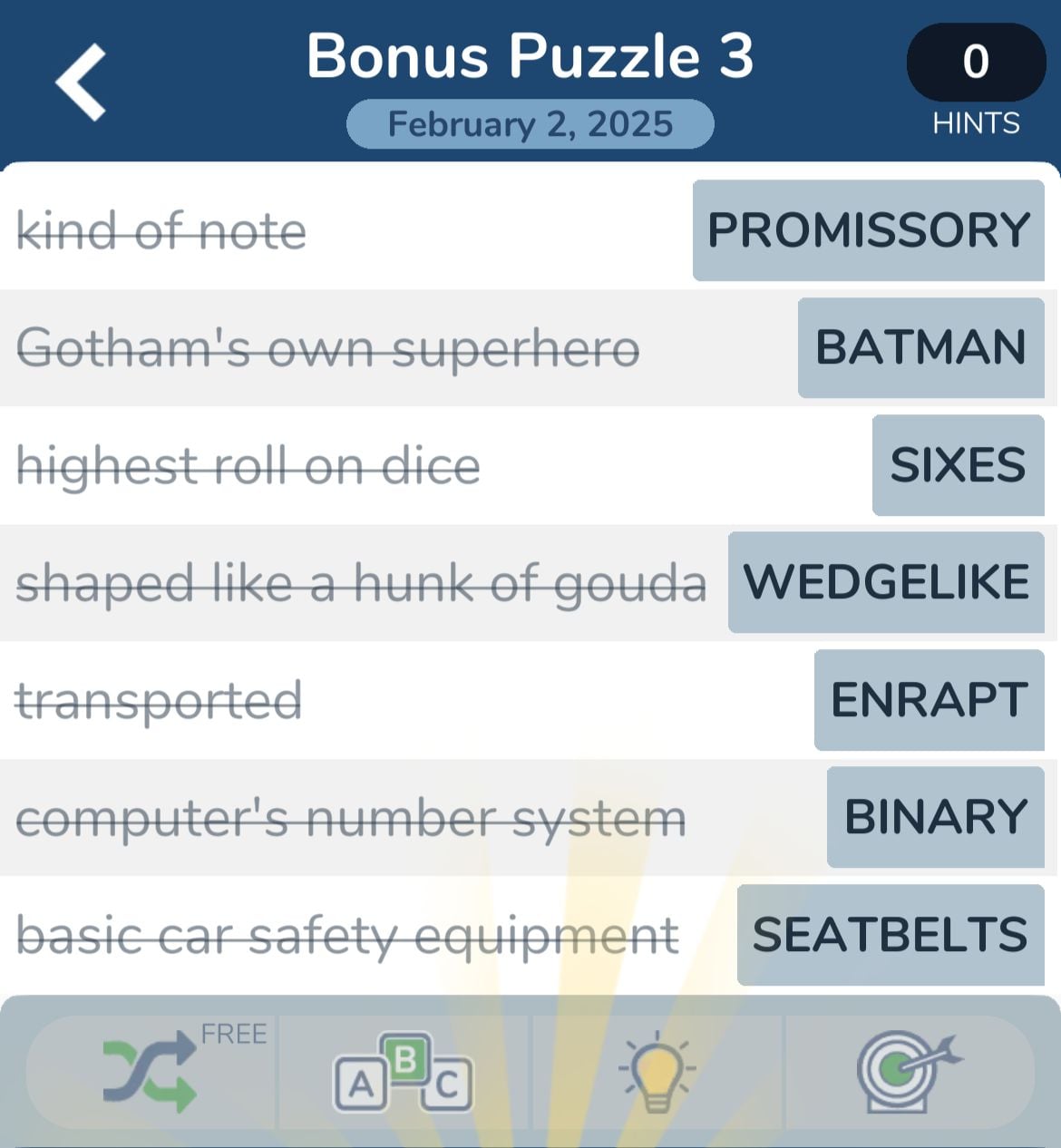 Crossword puzzle clues and answers for February 2025