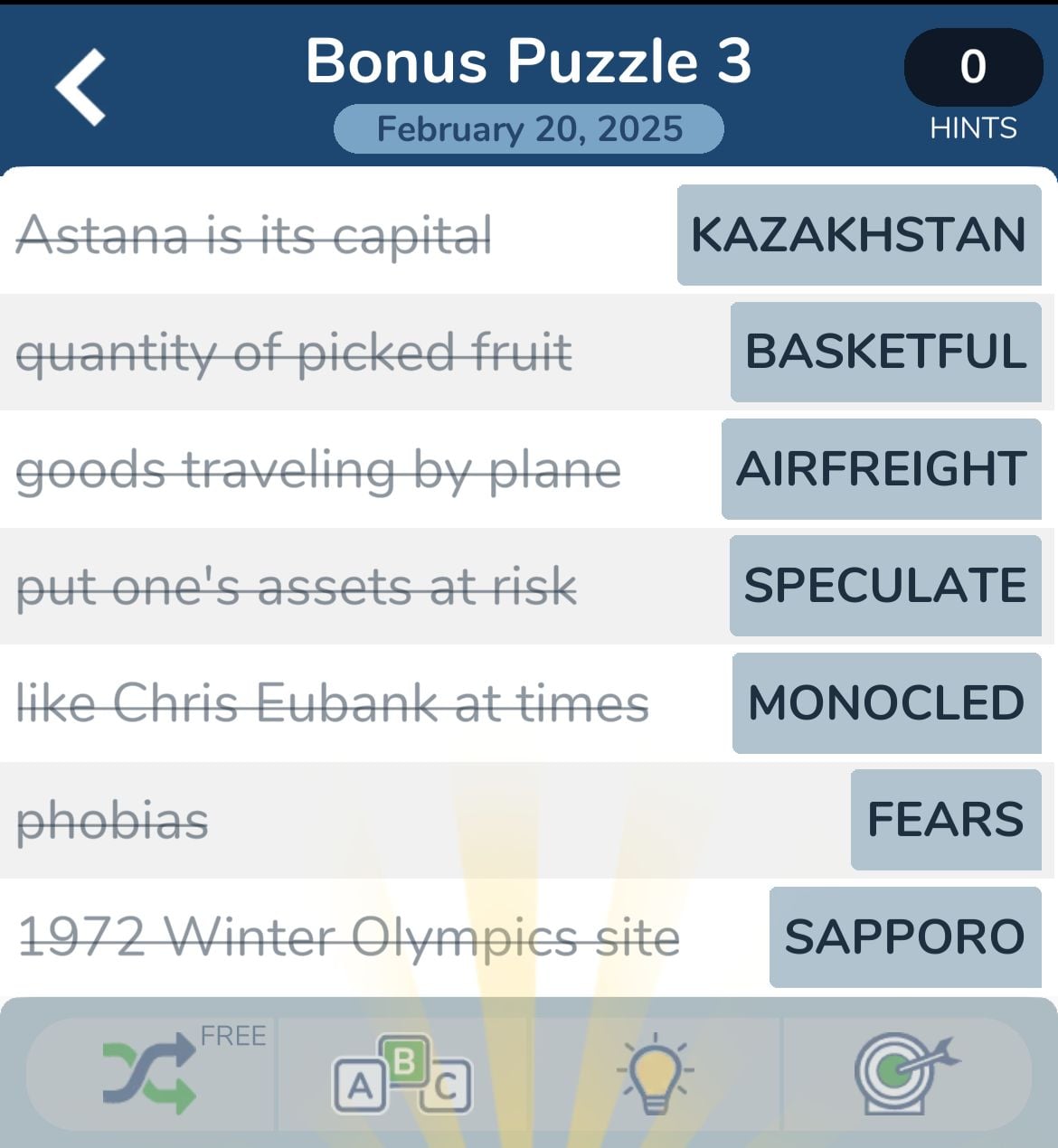 Crossword puzzle clues and answers February 2025