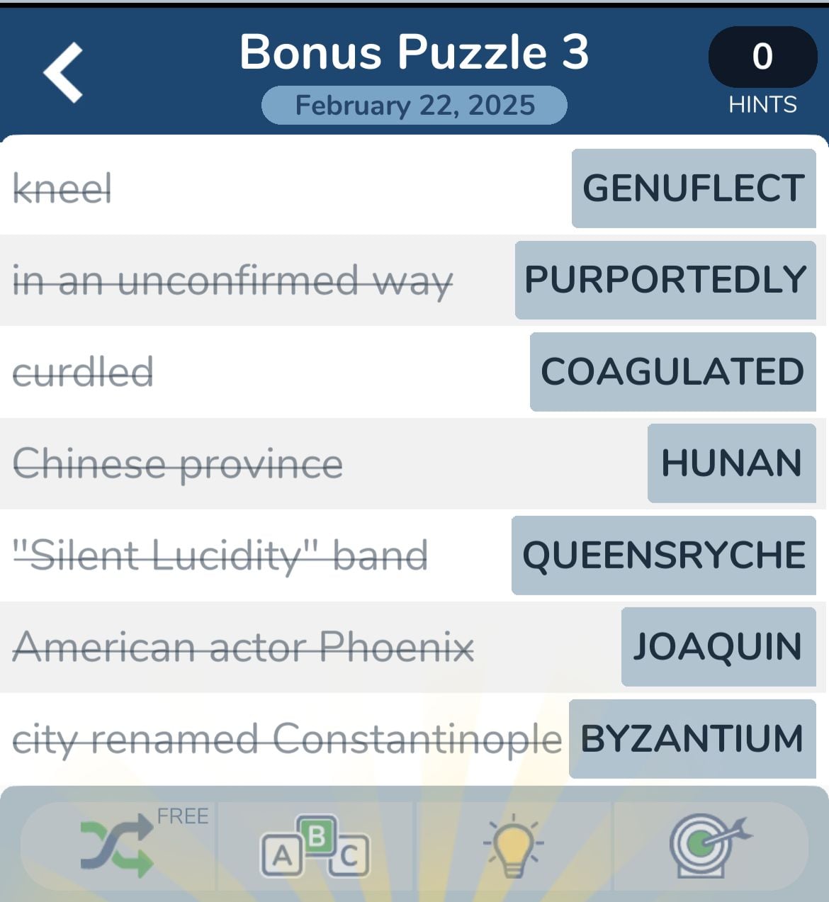 Word puzzle with clues and answers