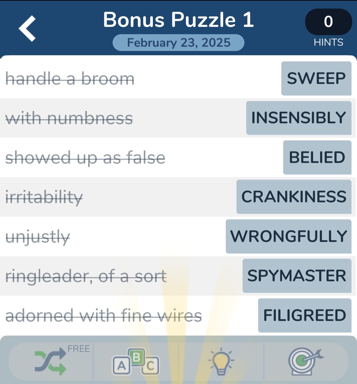Word puzzle with various clues and answers.