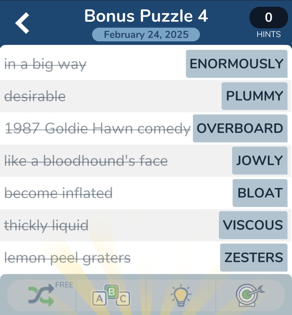 Word puzzle with clues and answers.