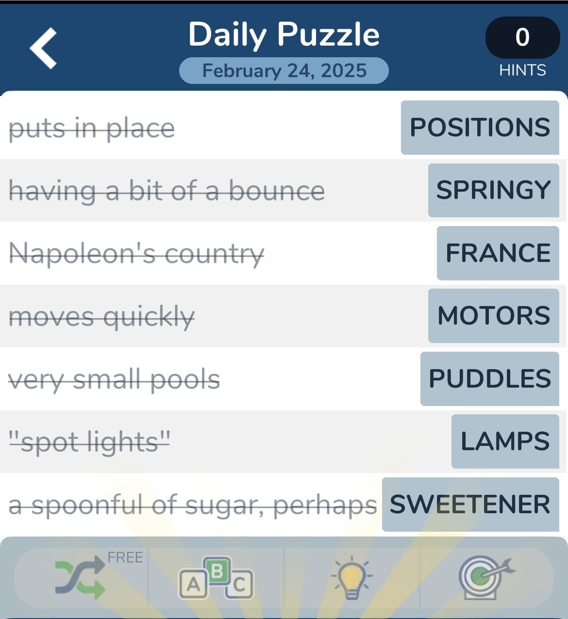 Daily crossword puzzle solutions for February 24, 2025.