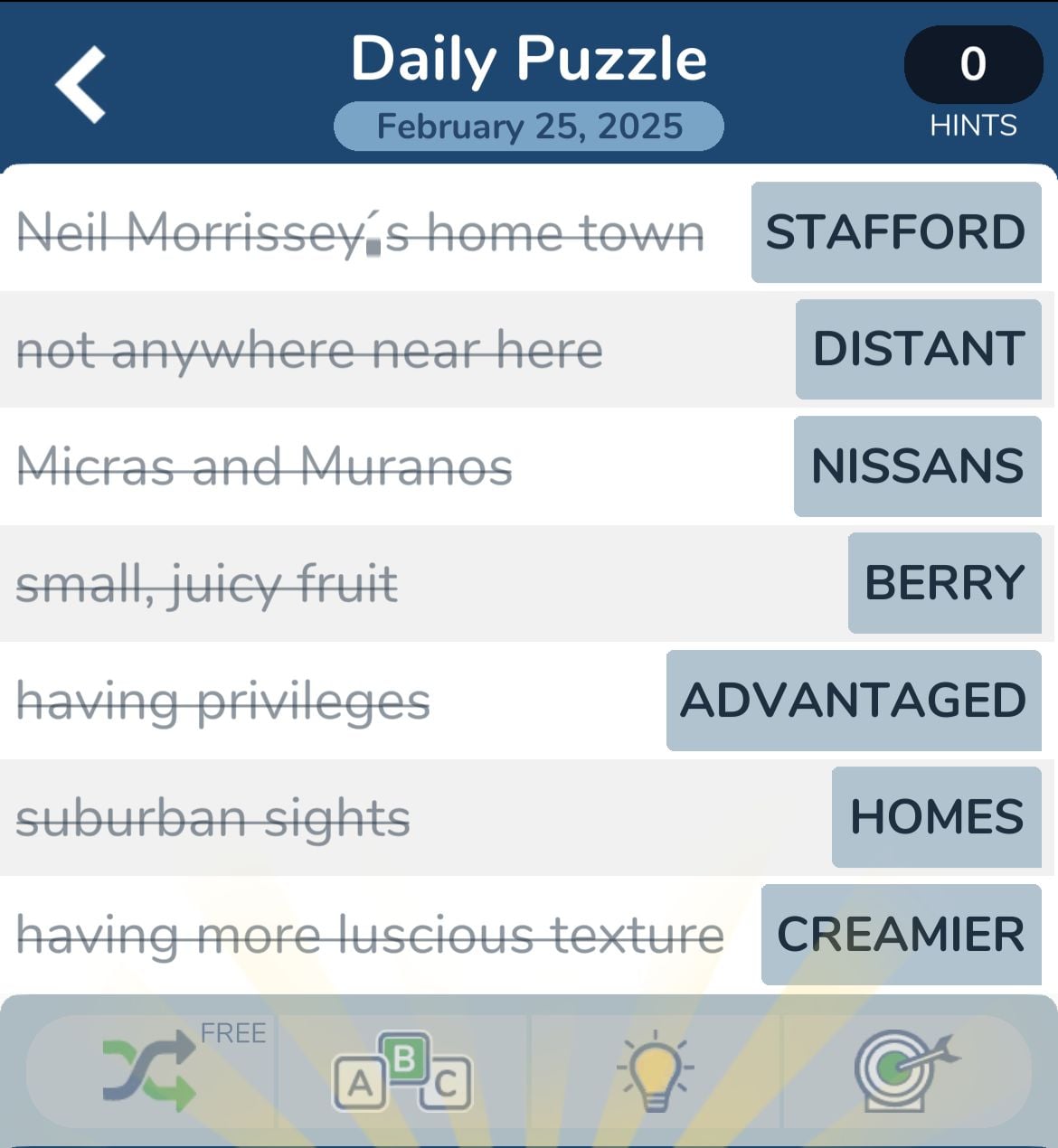 Crossword puzzle clues and answers interface