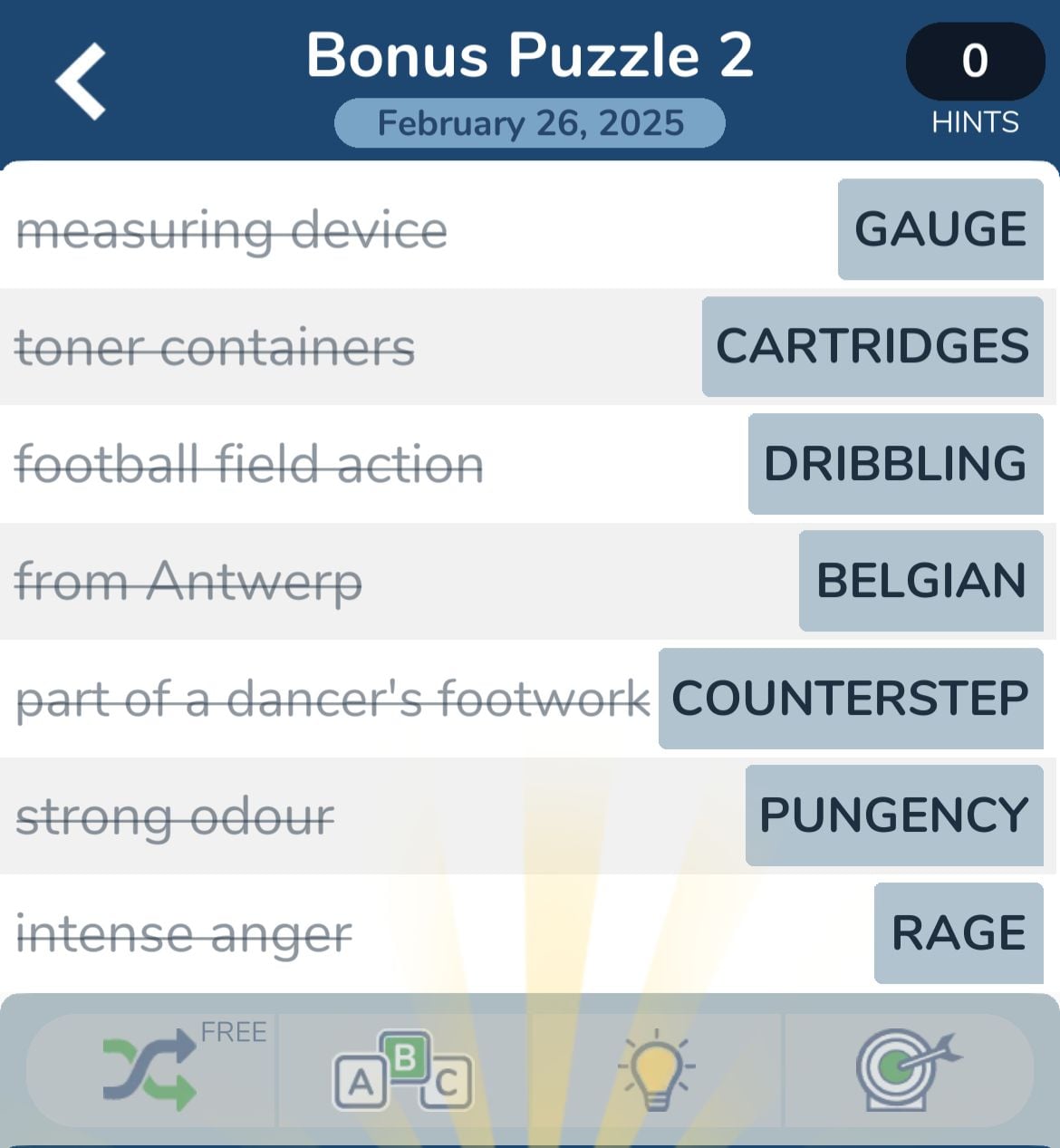Crossword puzzle with clues and answers for February 26, 2025.