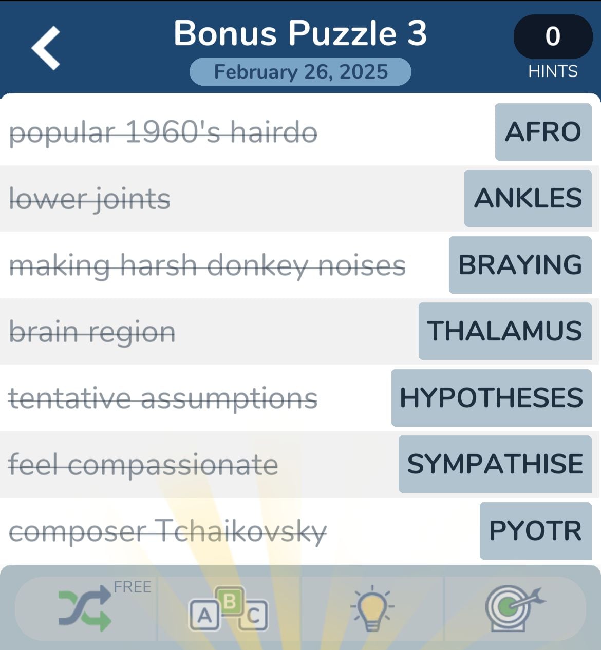Word puzzle with clues and answers