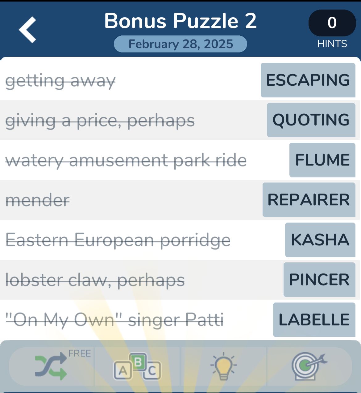 7 Little Words February 28 2025 Bonus 2 Crossword puzzle clues and answers for February 28, 2025.