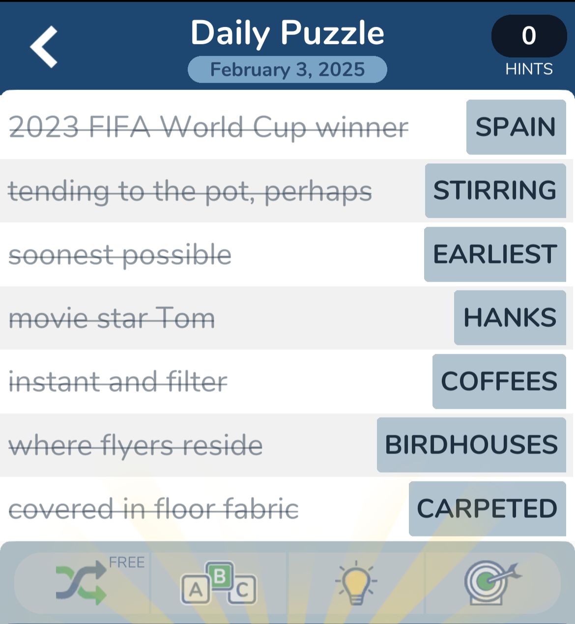 Crossword answers for February 3, 2025 puzzle