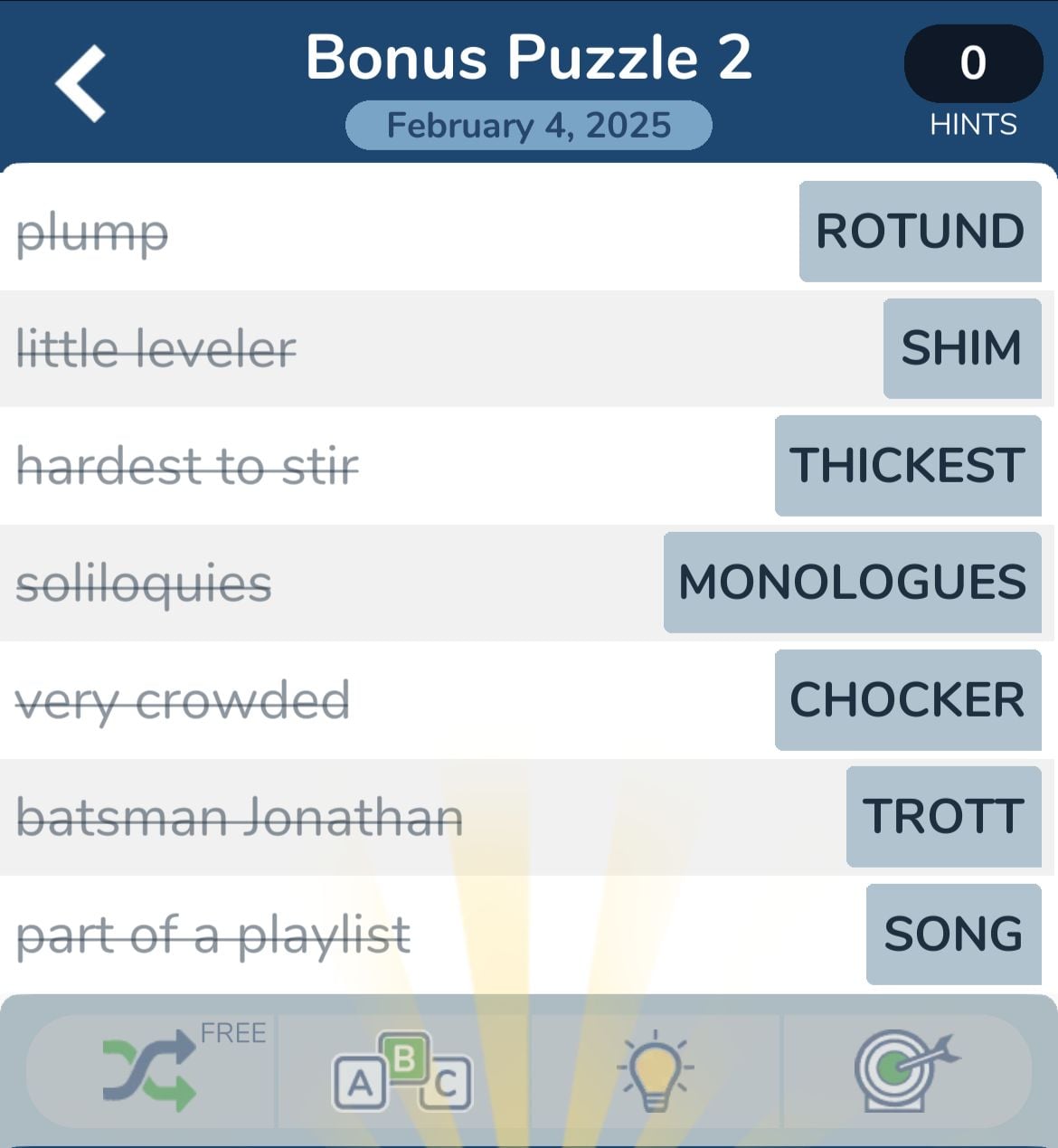 Crossword puzzle clues and answers screenshot.