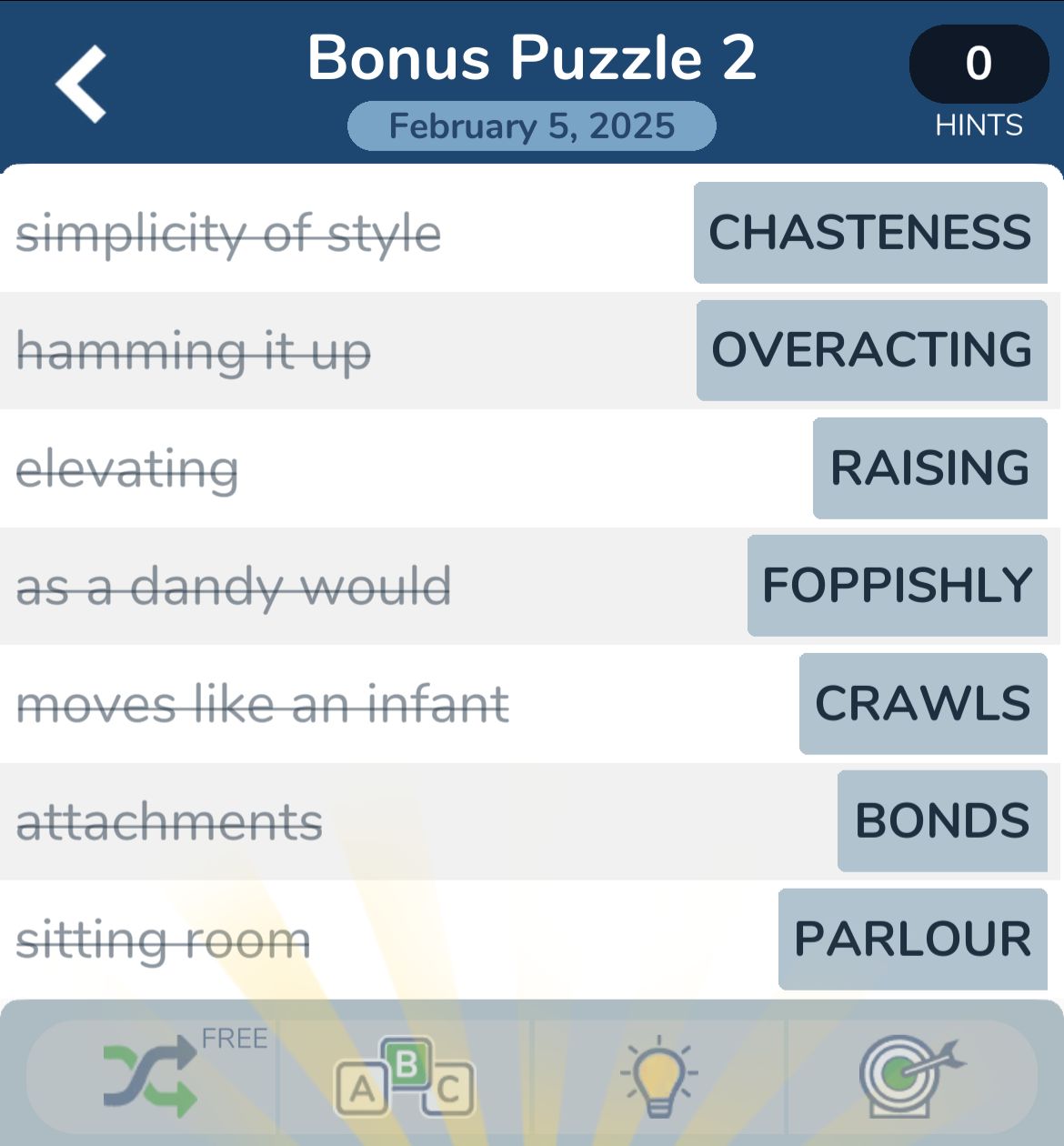 Word association puzzle with hints and answers.