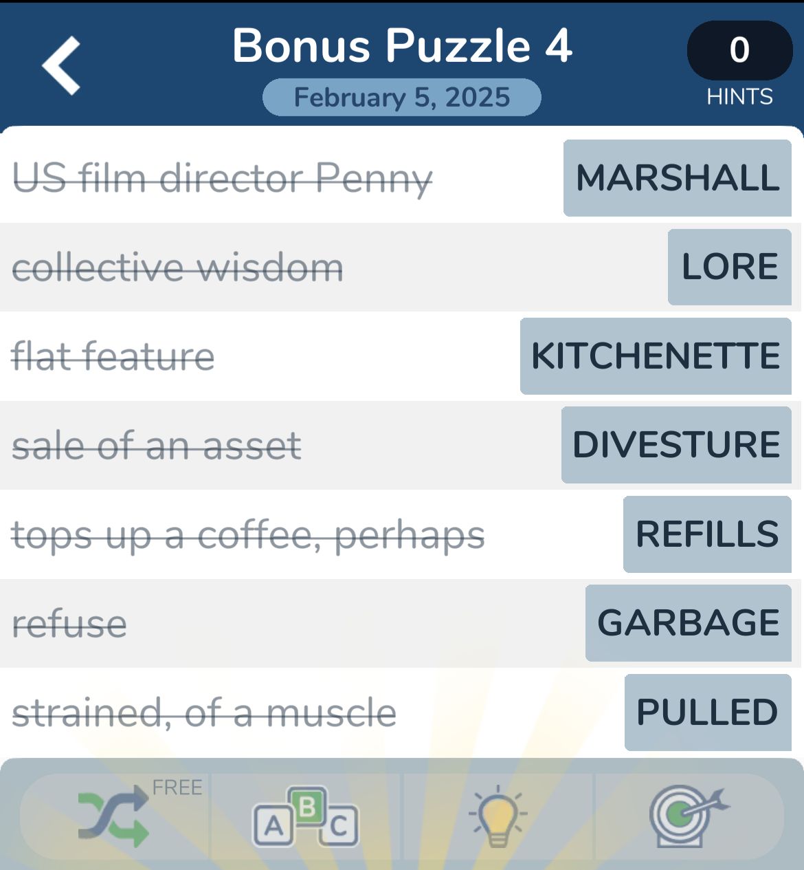 Crossword puzzle clues and answers on February 5, 2025.