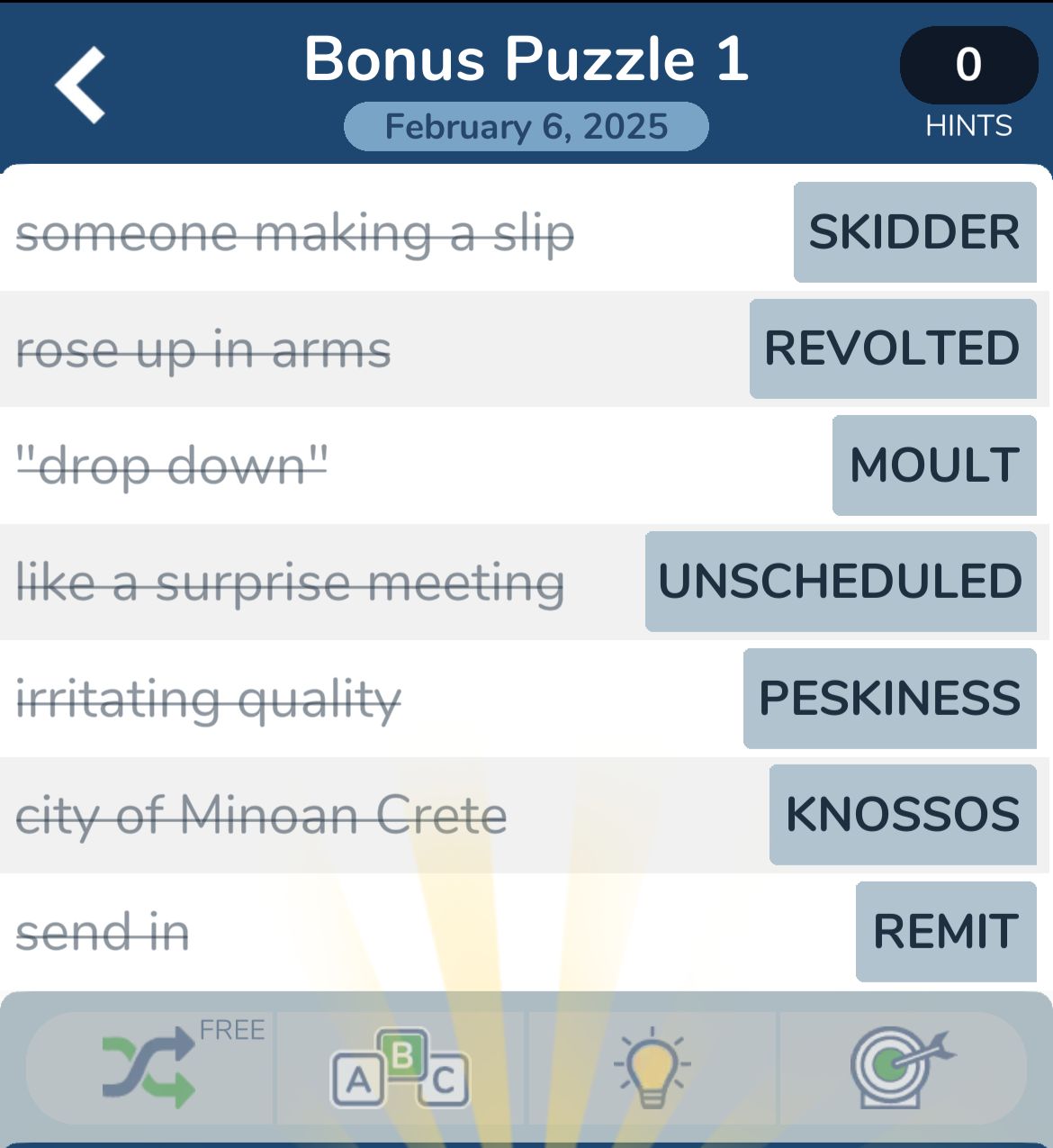 Word puzzle solutions for February 6, 2025.