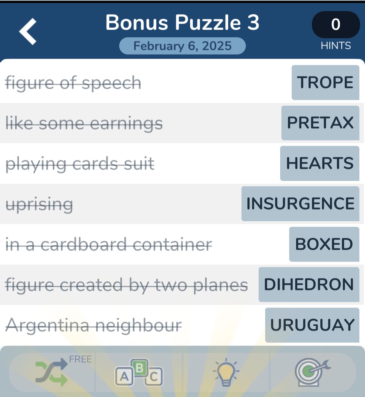 Bonus puzzle answers for February 6th, 2025.