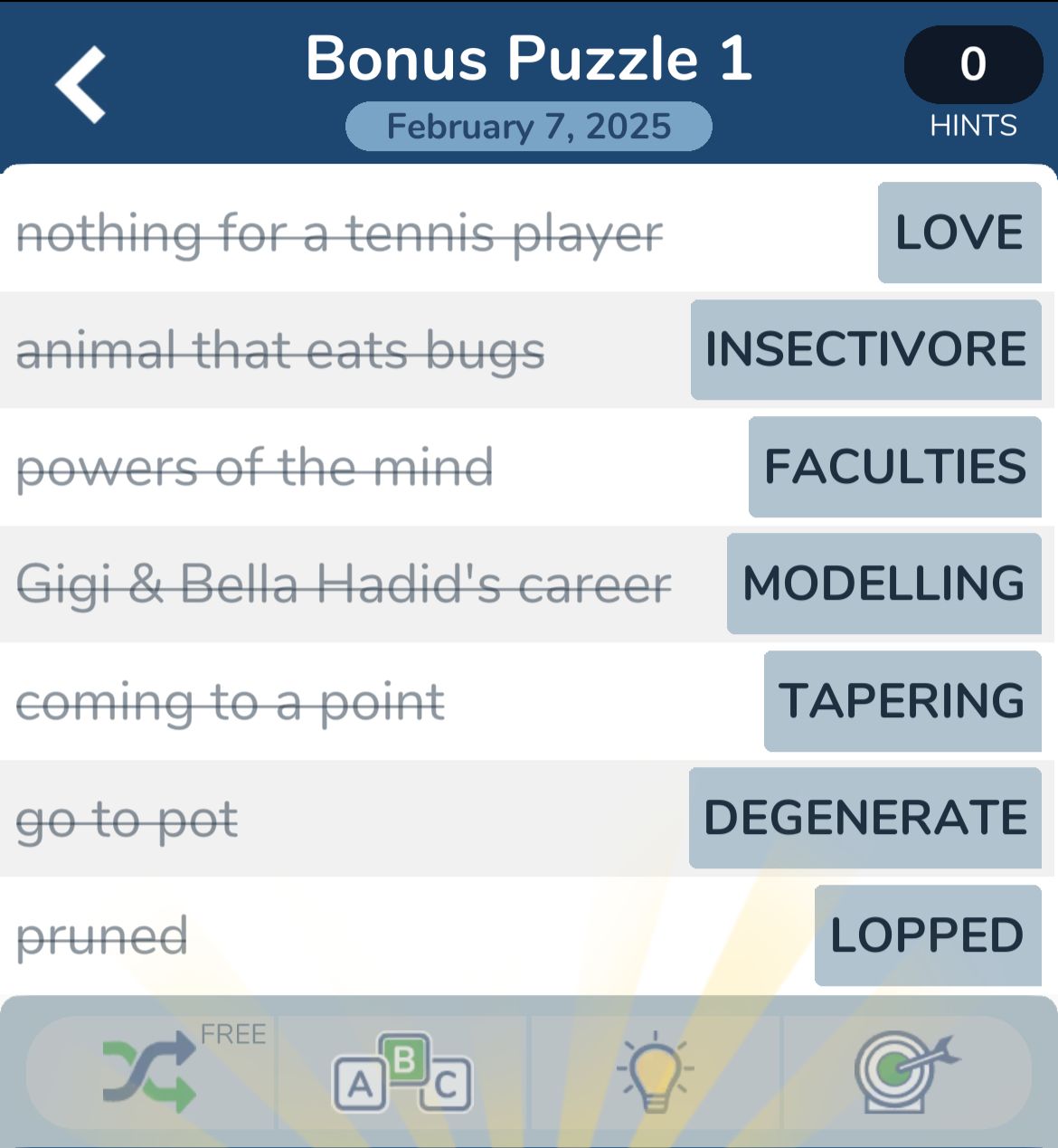 Bonus puzzle answers for February 7, 2025