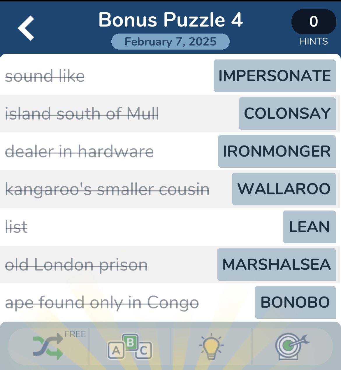 Bonus Puzzle 4 crossword clues and answers list.