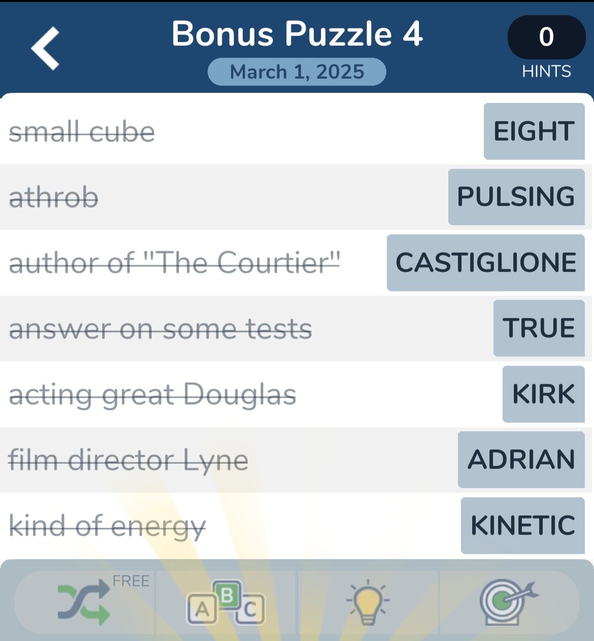 Crossword puzzle answers and clues for March 1, 2025