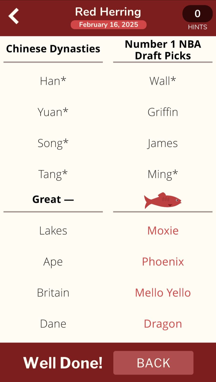 Red Herring game solution, February 16, 2025.
