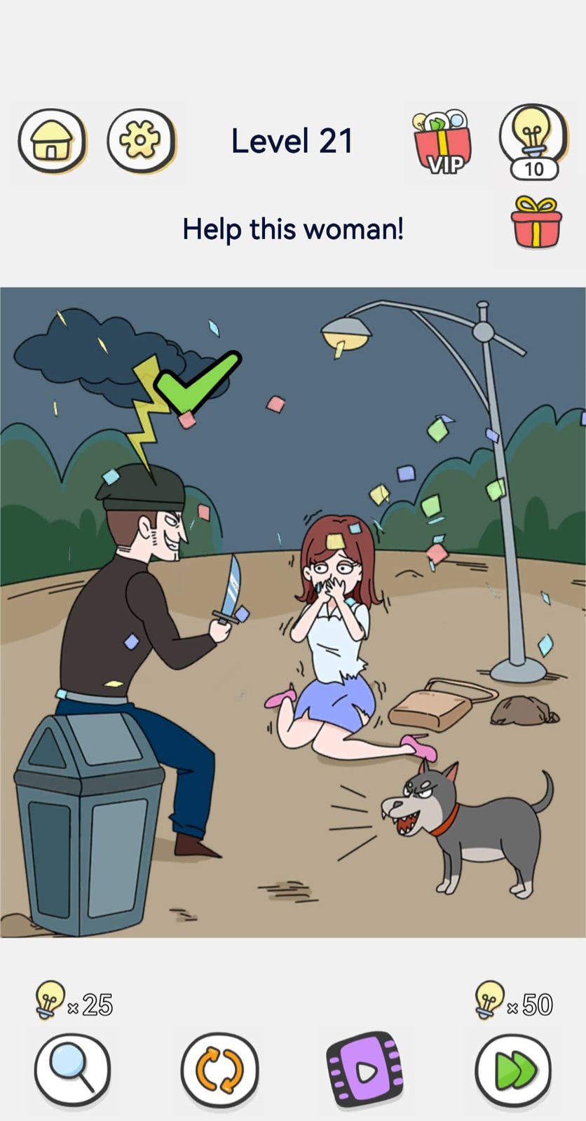 Cartoon woman in danger; help needed.